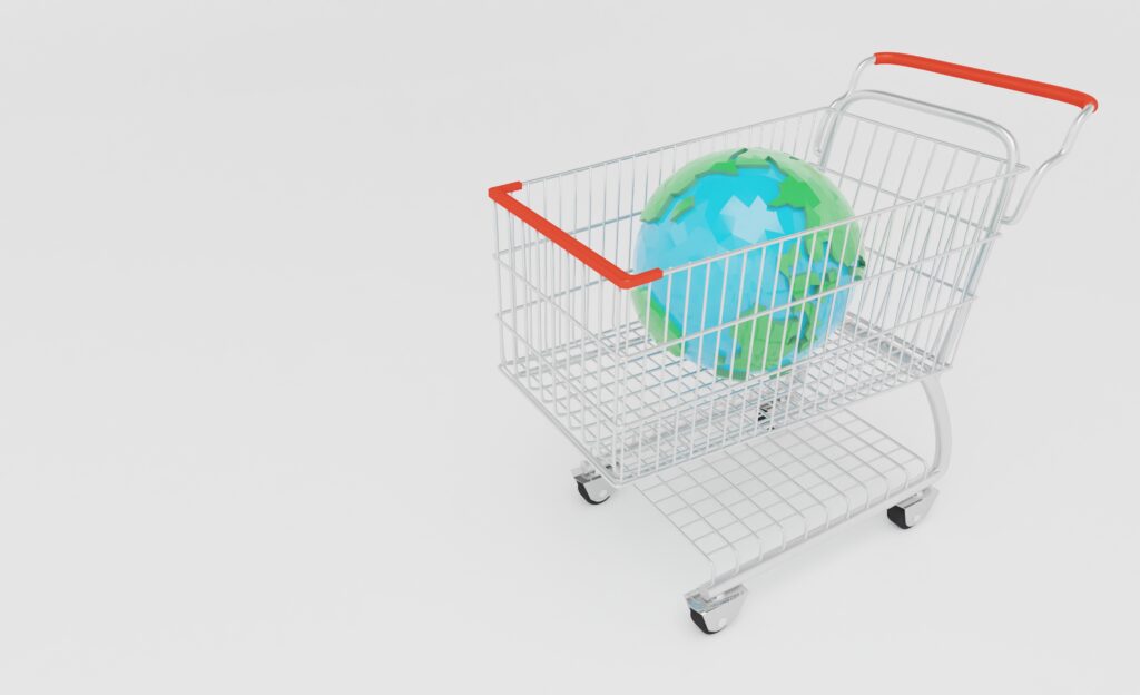 Sustainability Shopping cart with world